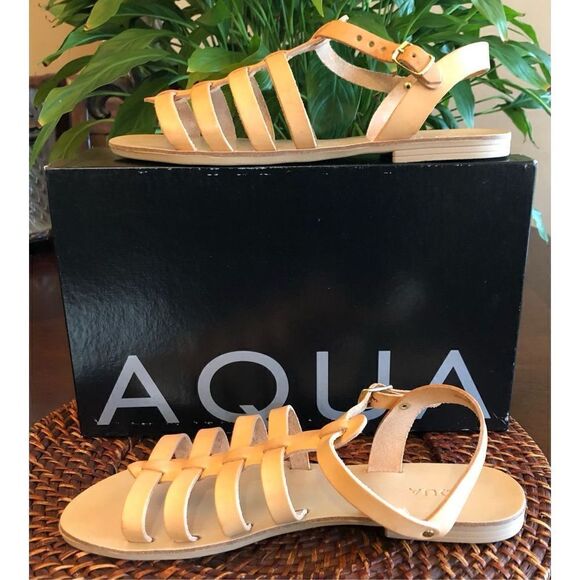 AQUA - L Sz 9 Emmie Strappy Slingback Sandals in Natural Leather. NEW IN BOX!! - Picture 2 of 16